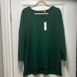 Tahari Deep Green Long-Sleeve Tunic Top